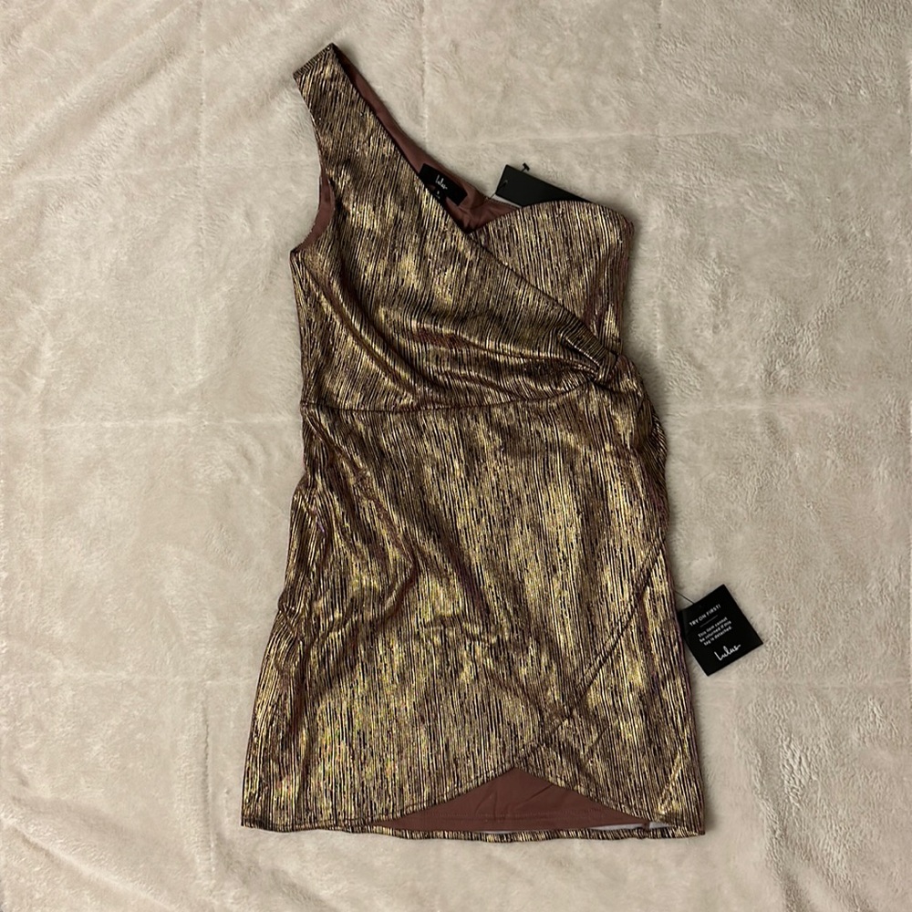 Lulus One Shoulder Bodycon Mini Dress — Gold